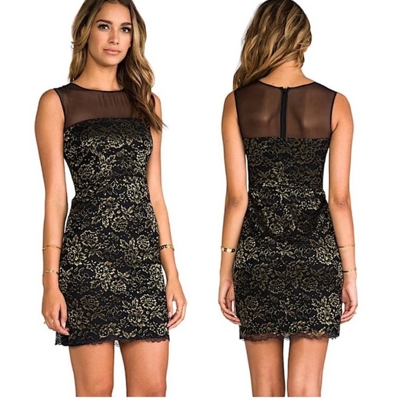 Diane von Furstenberg Black with Gold Metallic Lace Dress - Picture 1 of 6